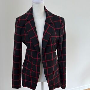 Alice + Olivia Black and Red Checkered Blazer
